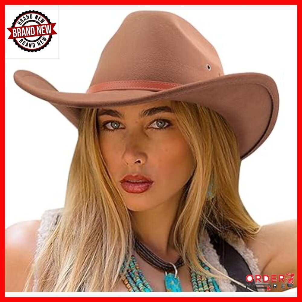 Unisex Western Cowboy Hat Wide Brim Felt Fedora Belt Buckle Adult Sizes